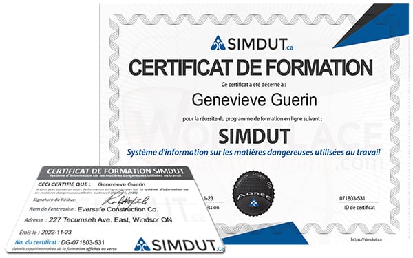 SIMDUT Certificates
